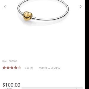 Silver Pandora Bangle with Gold color Heart Clasp